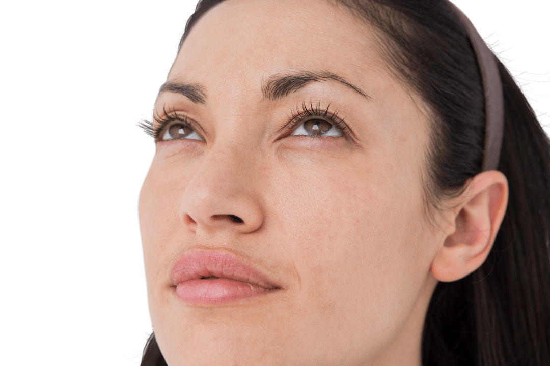 Contemplative Biracial Woman with Headband Transparent Background