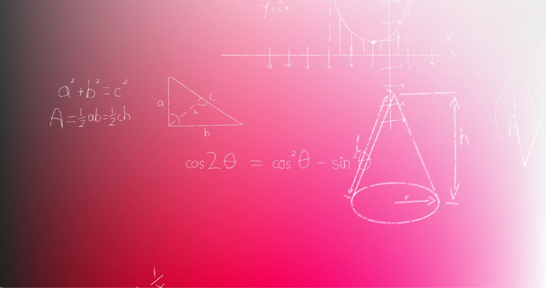 Mathematical Formulas and Diagrams on Pink Chalkboard