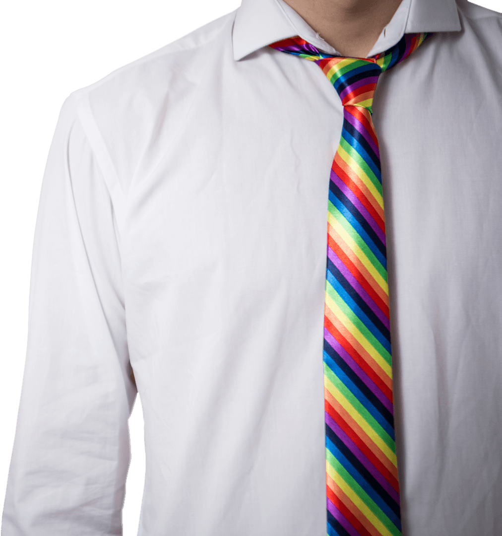 Man Wearing Colorful Rainbow Necktie Symbolizing Inclusivity and Pride