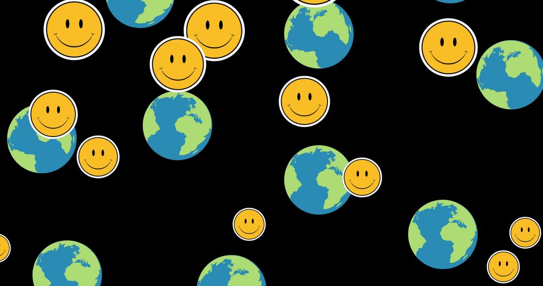 Smiley Face Emoticons and Globes on Black Background