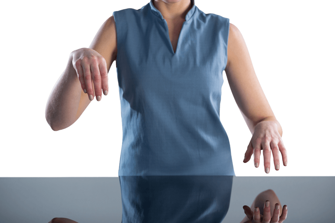 Businesswoman Using Transparent Imaginary Interface Technology Touch Screen