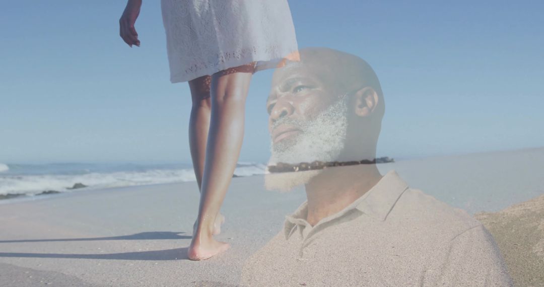 Serene Contemplation by Ocean Waves: Double Exposure