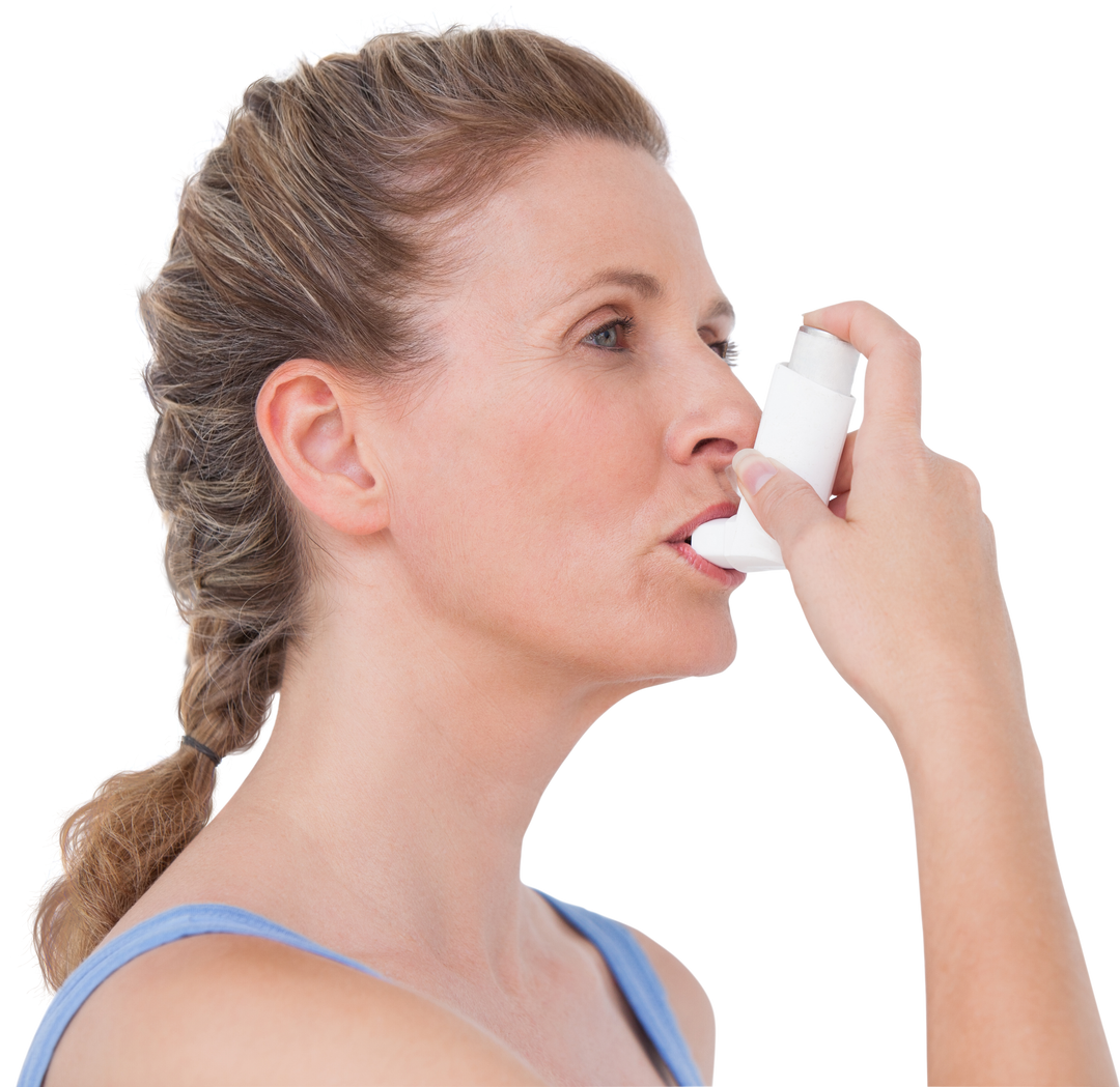 Woman using transparent inhaler for asthma treatment - Download Free Stock Images Pikwizard.com