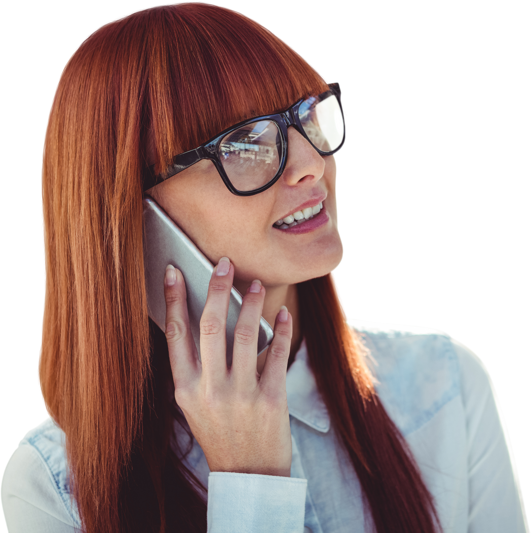 Transparent Hipster Woman Smiling and Talking on Mobile Phone - Download Free Stock Images Pikwizard.com