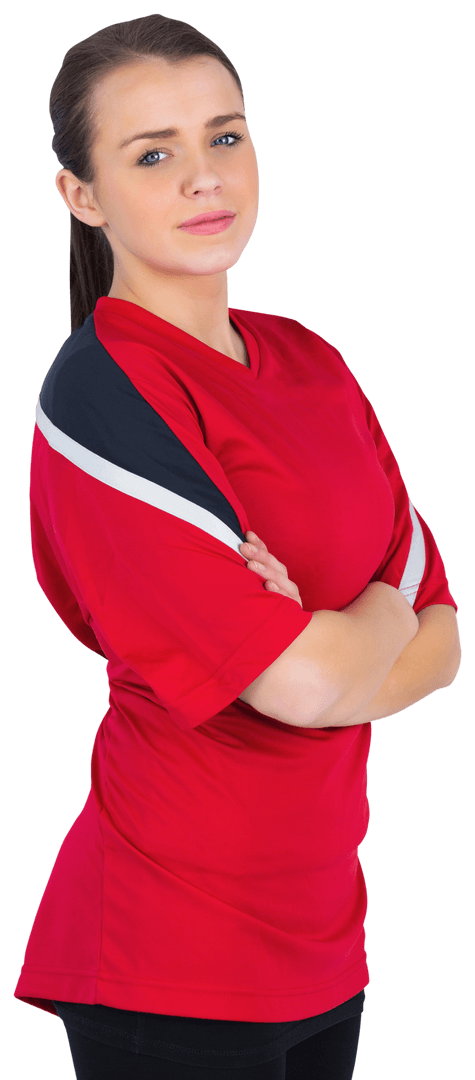 Confident Young Fan in Red Jersey Arms Folded Transparent