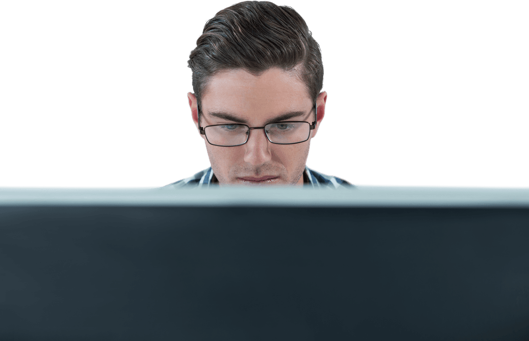Focused Man Working on Transparent Computer Frame - Download Free Stock Images Pikwizard.com