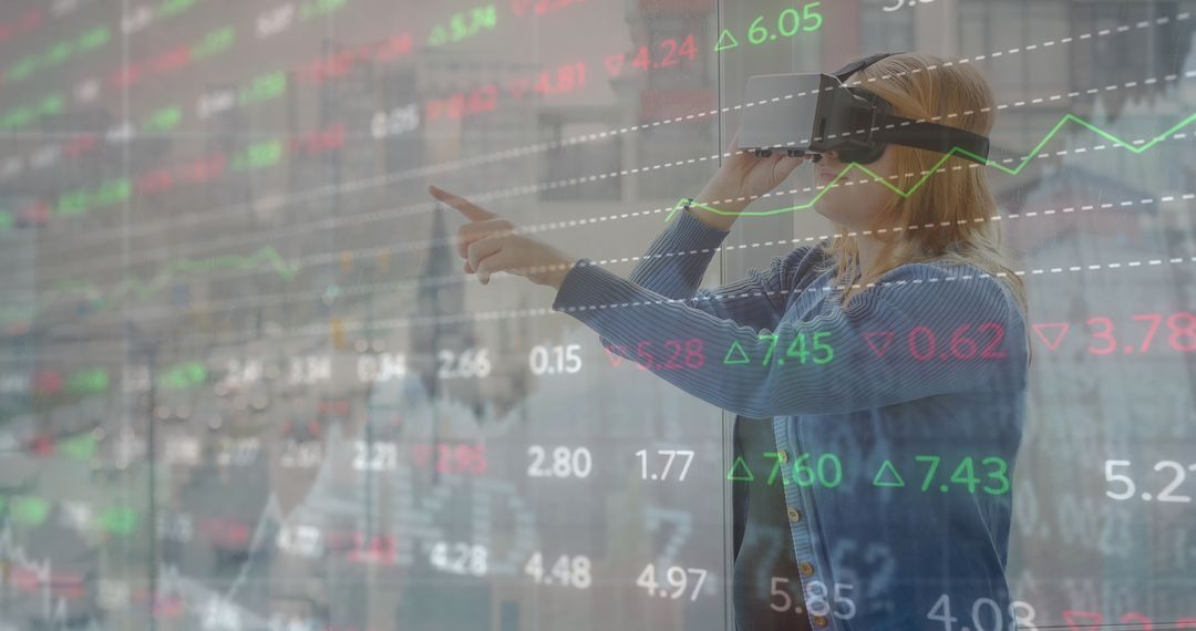 Colleague Using VR Headset While Analyzing Financial Data Trends