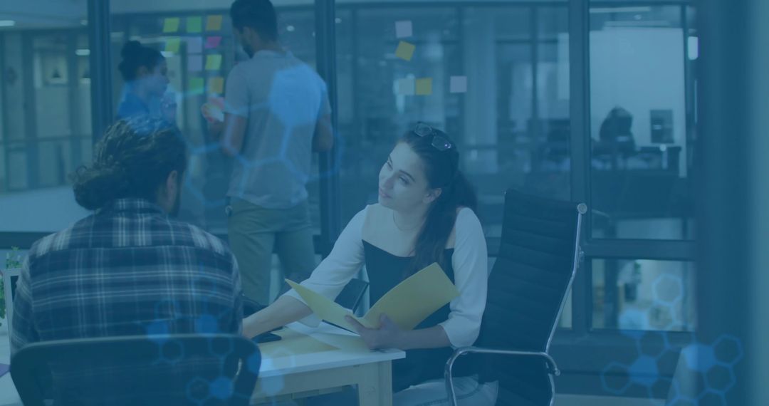 Collaborative Team Meeting in Modern Office Workspace with Sticky Notes