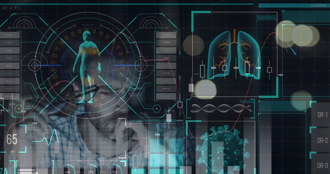 Futuristic Medical Data Interface with Man Analyzing COVID-19 Impact on Lungs