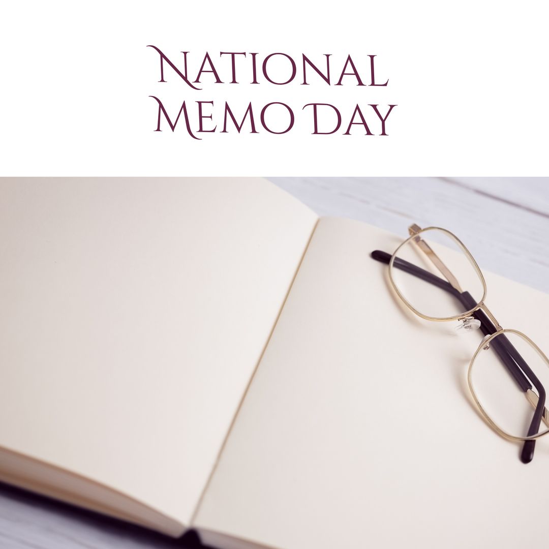 Eyeglasses on Open Notebook Celebrating National Memo Day