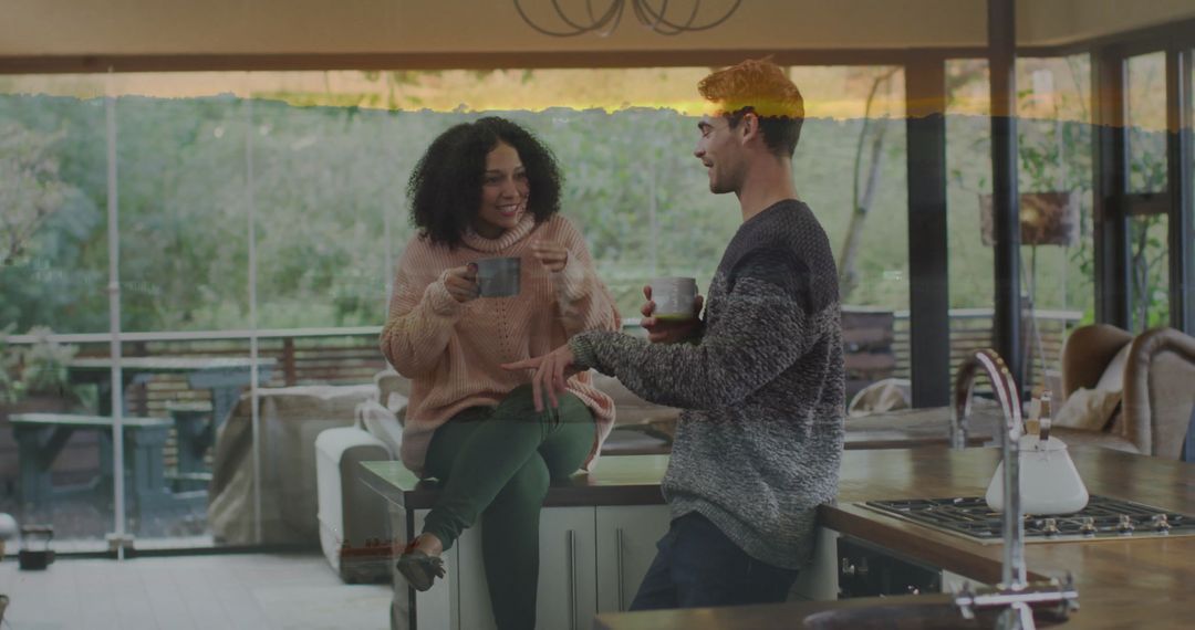 Cozy Conversation in Modern Kitchen with Natural Light