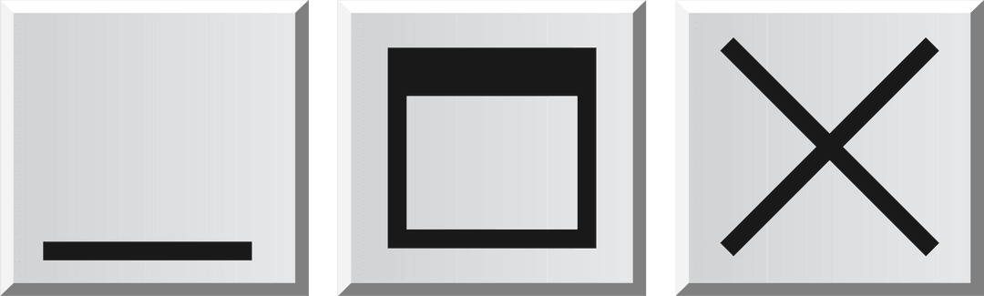 Trio of Beveled Window Control Icons with Shadows on Transparent Background
