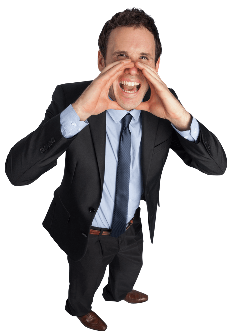 Caucasian Businessman Enthusiastically Calling Transparent Background