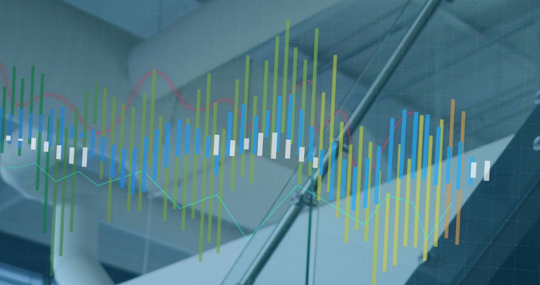 Colorful Digital Graphs Overlay on Modern Architecture