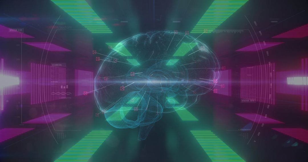 Human Brain Neon Tunnel with Digital Science Interface