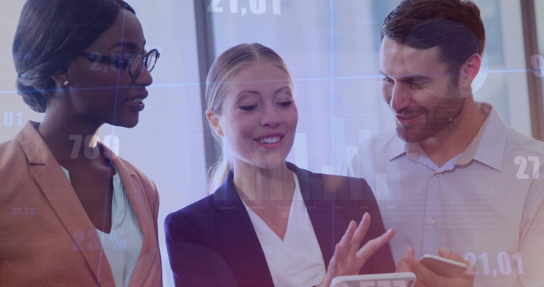 Professionals Analyzing Data on Tablet in Modern Office Setting