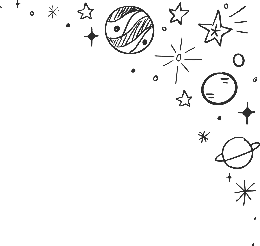 Cosmic Doodles with Stars and Planets on Transparent Background