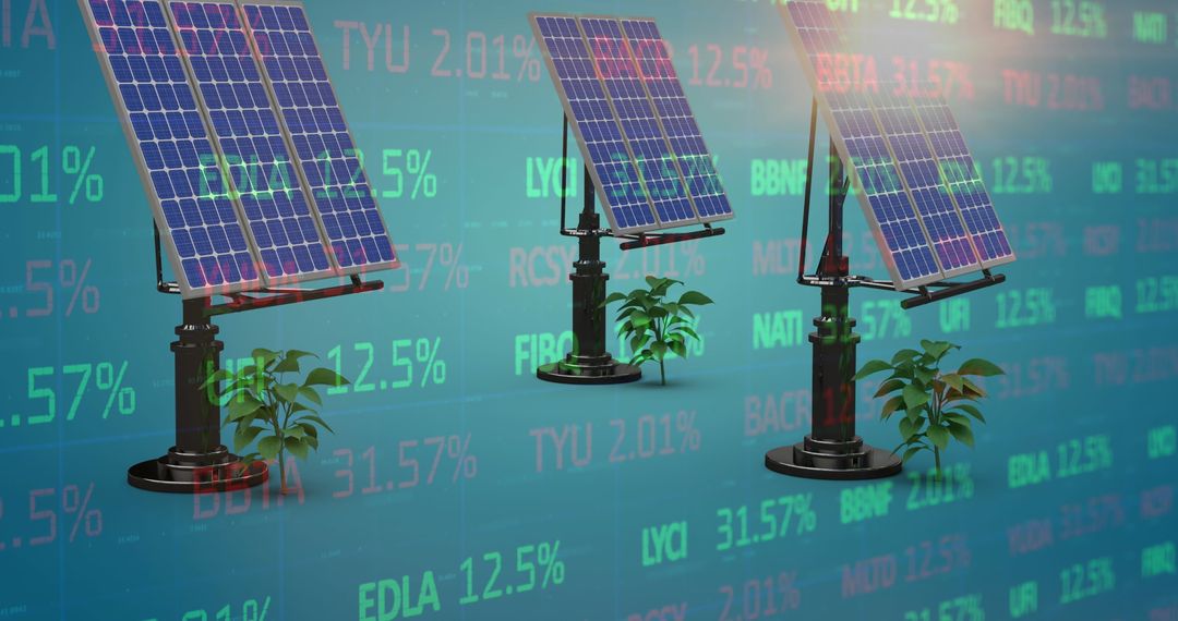 Solar Power Panels with Green Economy Financial Data Display