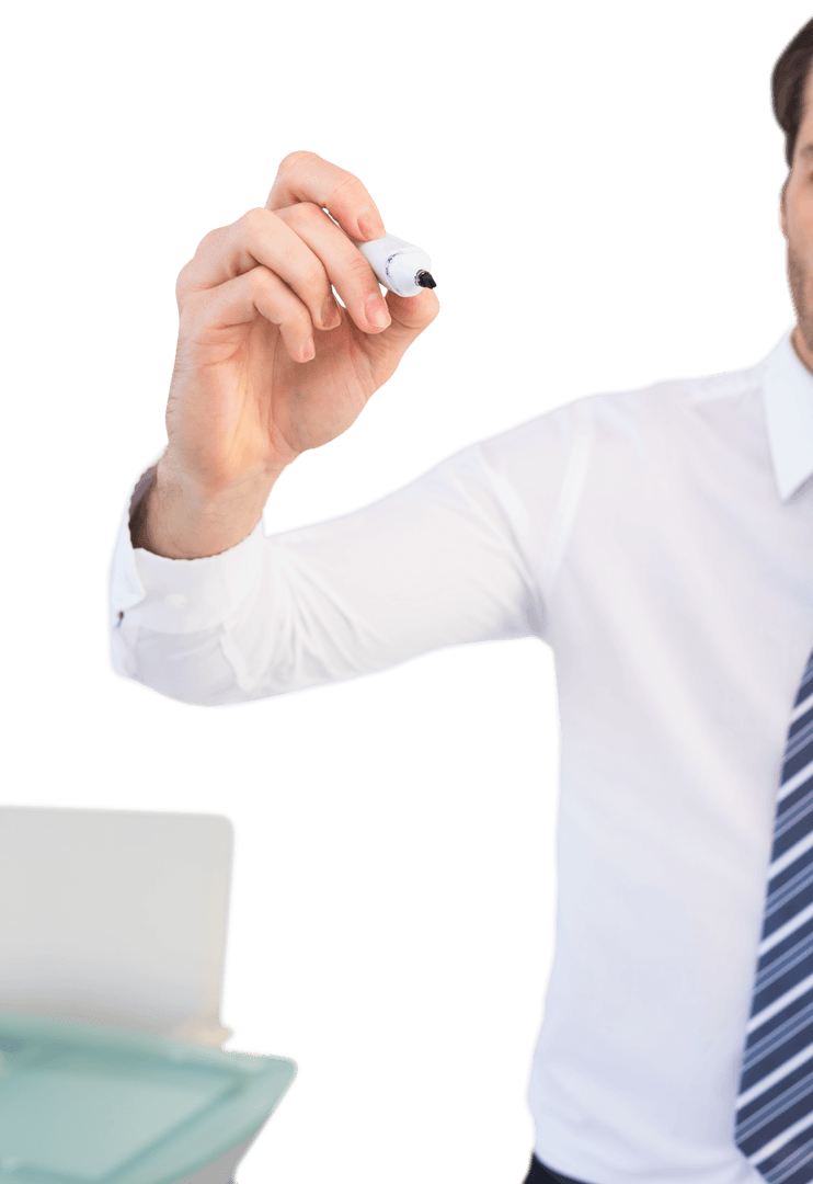 Professional Businessman Writing with Transparent Background