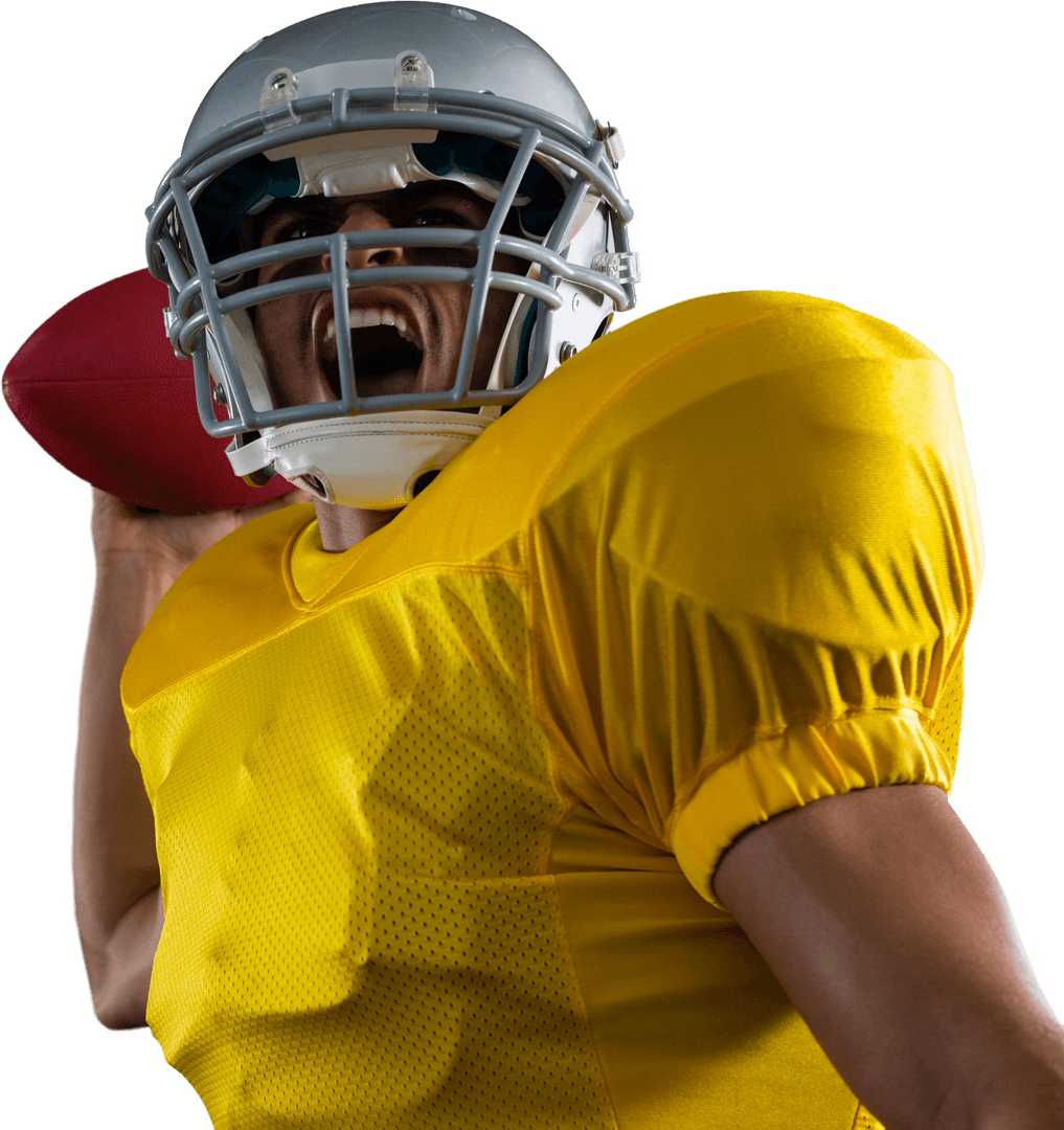 Transparent American Football Player Throwing Ball with Intensity