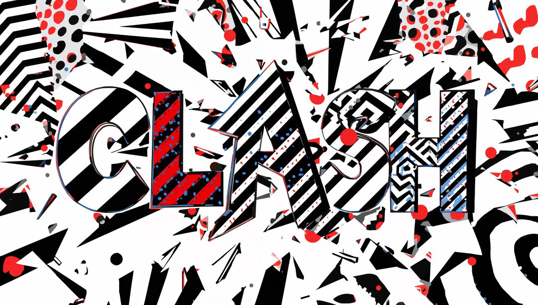 Exploding CLASH Typography Radiating Jagged Shards Polka Dot Halftone Pop Art