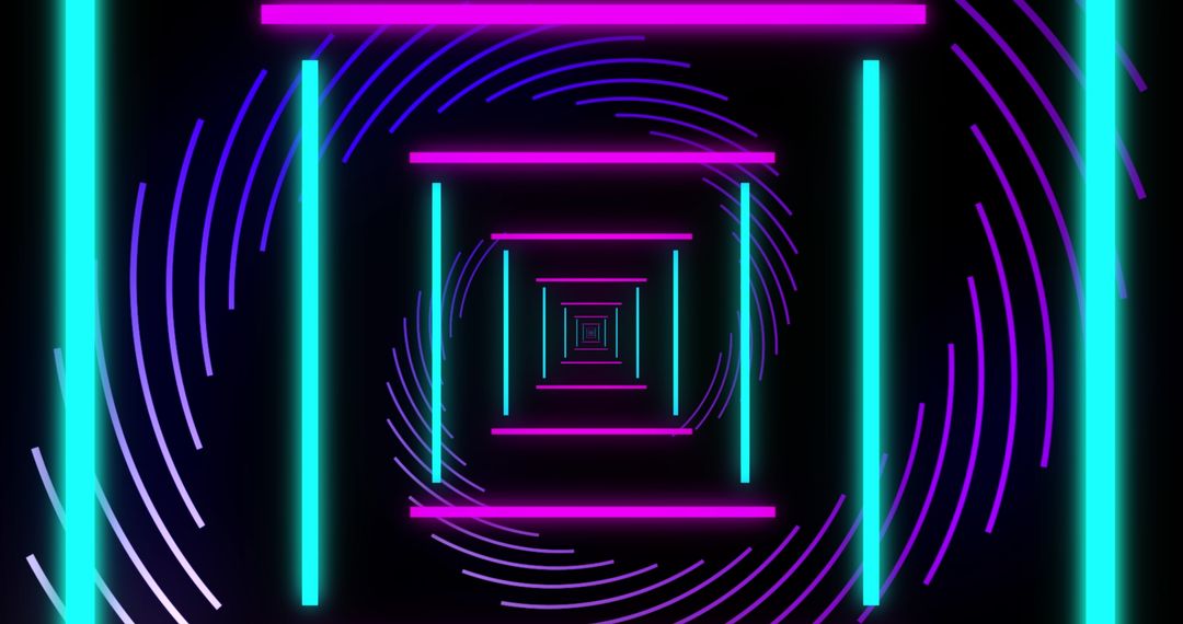 Futuristic Neon Tunnel with Vibrant Geometric Patterns