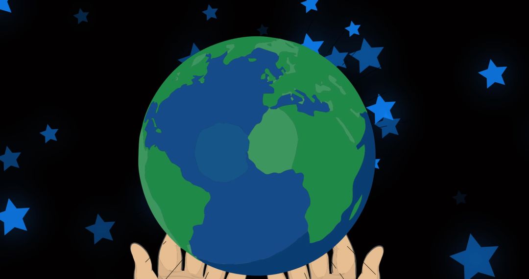 Hands Holding Earth Against Starry Background Illustration
