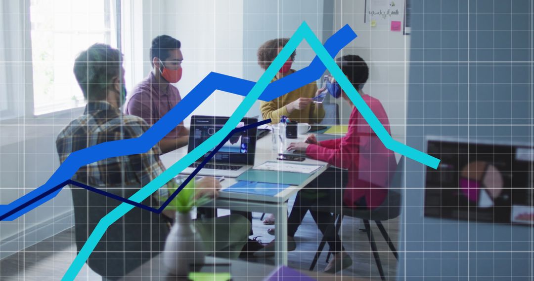 Team Meeting with Pandemic Safety and Data Analysis Overlay