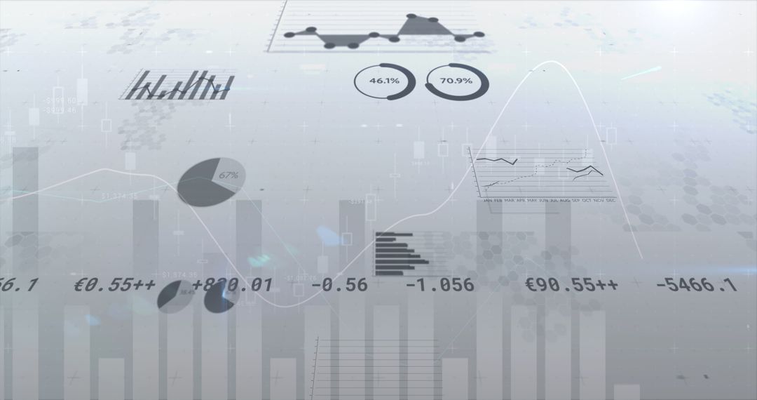 Dynamic Financial Graphs and Numbers on Grey Background