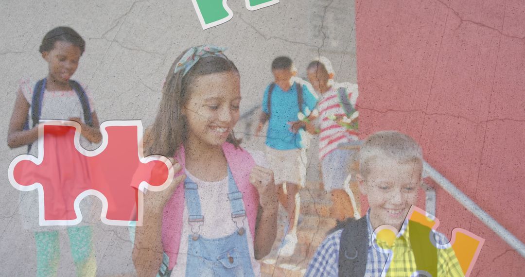 Inclusive Education Concept with Students and Puzzle Overlay