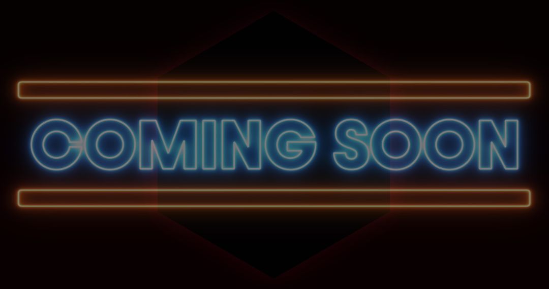 Blue Neon 'Coming Soon' Text with Red Hexagons - Free Images, Stock Photos and Pictures on Pikwizard.com