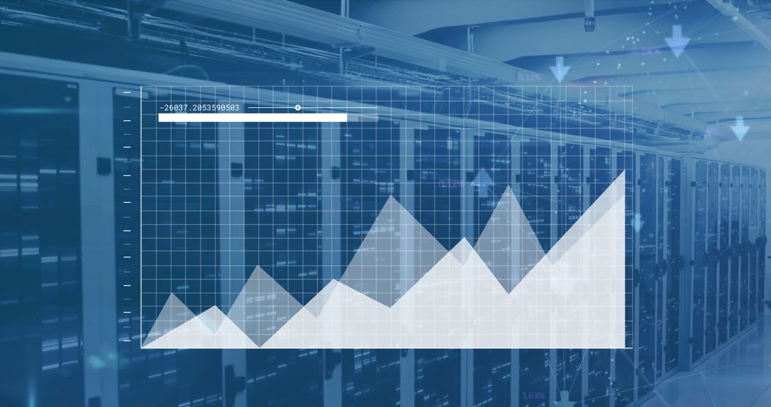 Financial Data Visualization Overlay on Server Room Background