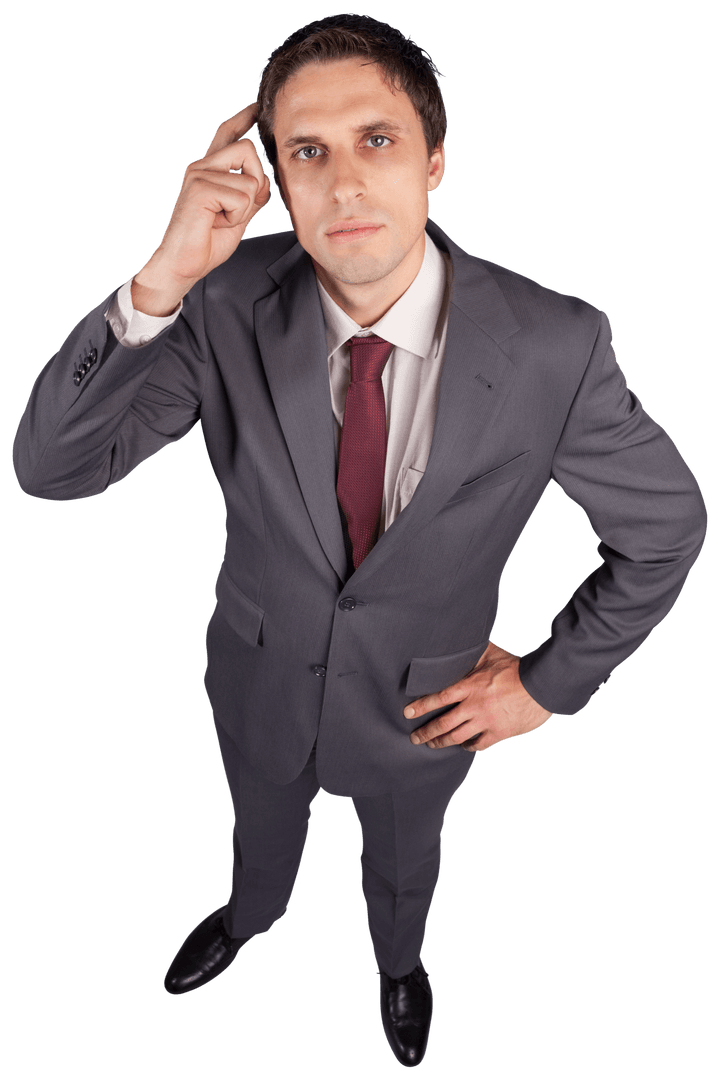 Caucasian Businessman in Suit Thinking Pose Transparent Background