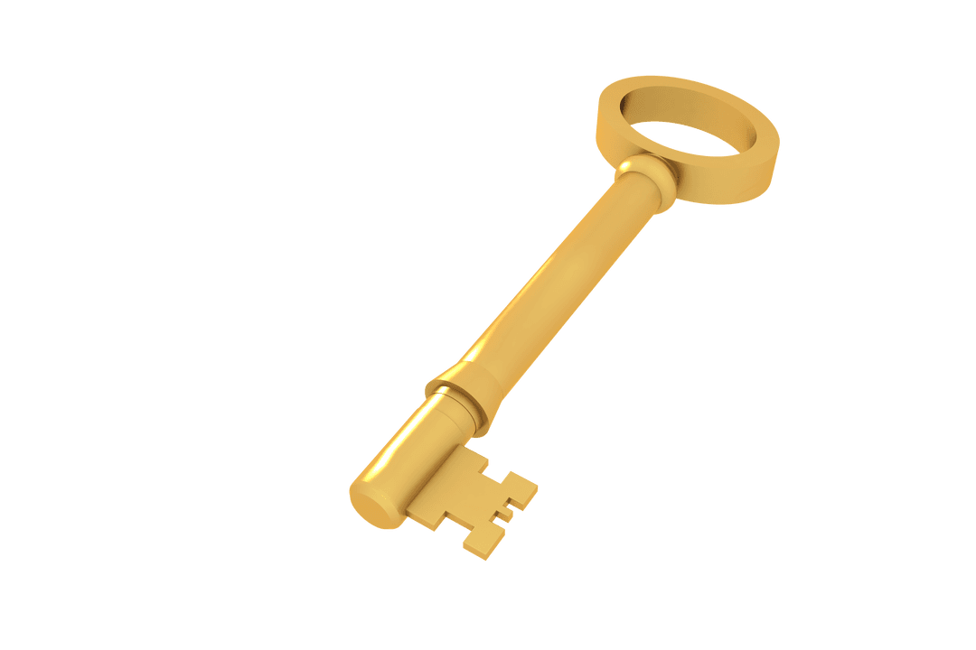 Gold Key on Transparent Background Illustrating Privacy and Security