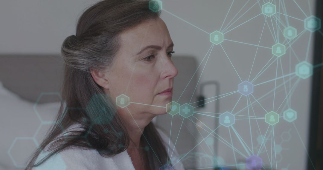 Senior Woman Experiencing Flu Systems with Digital Health Interface