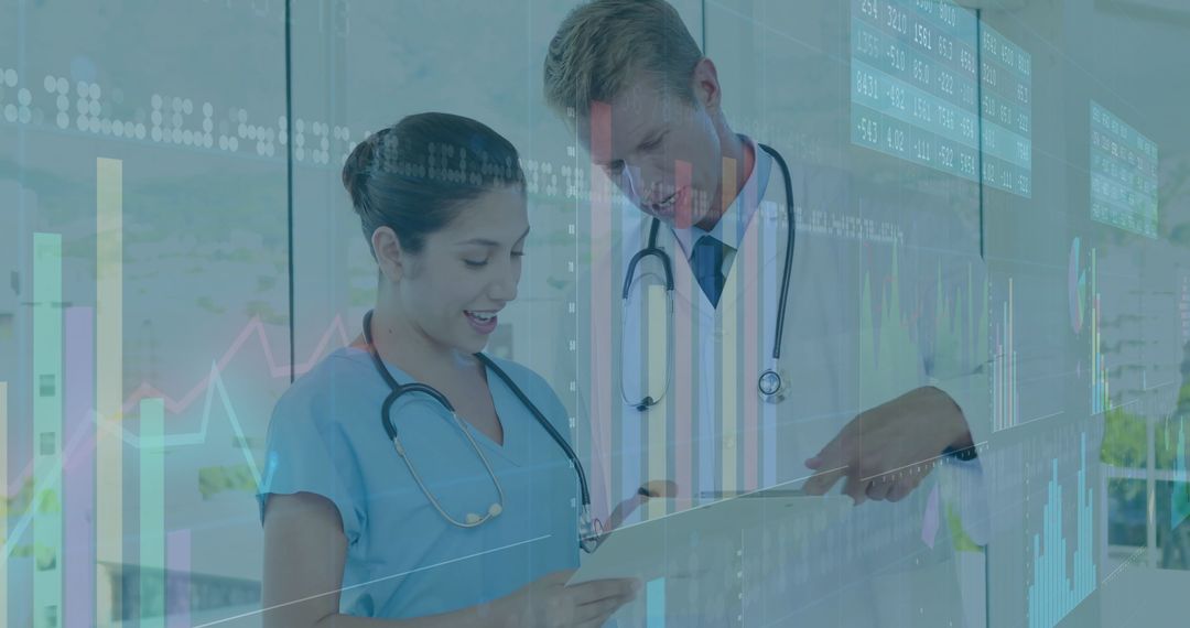 Healthcare Professionals Analyzing Patient Data with Digital Overlays