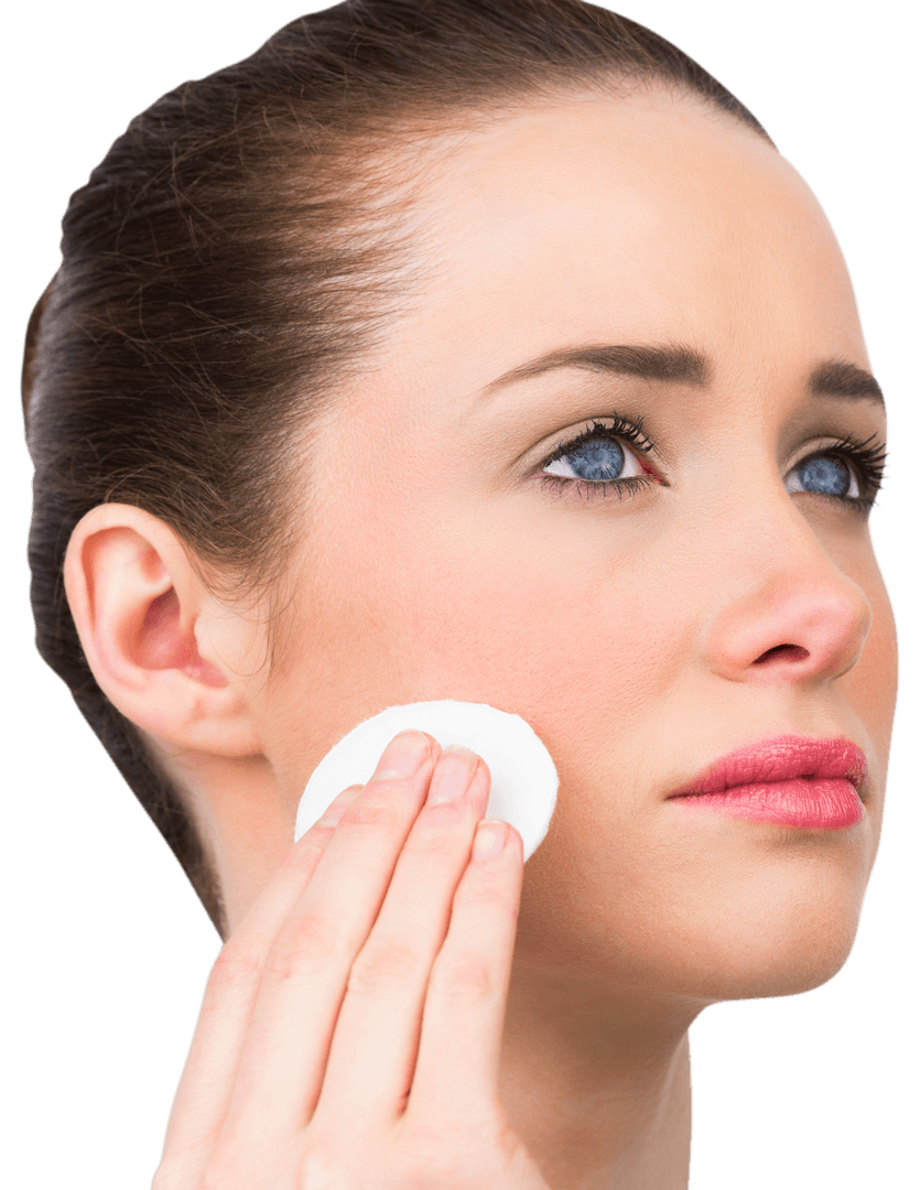 Caucasian Woman Skincare Routine on Transparent Background