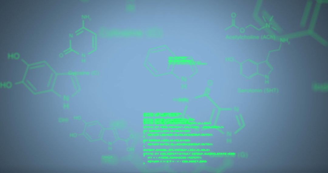 Scientific Data Processing with Molecule Graphics on Blue Background