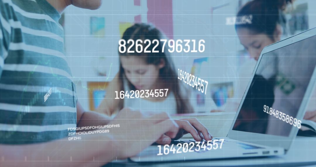 Man Using Laptop with Digital Data Overlay for Technology and Strategy Concepts