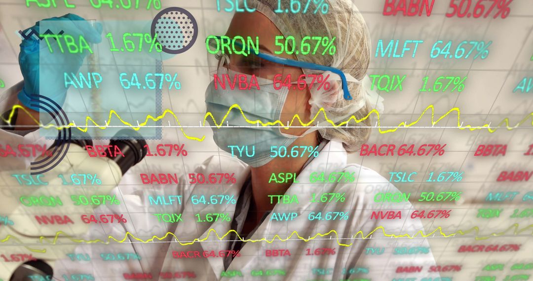 Technician Conducts Scientific Research with Data Overlay