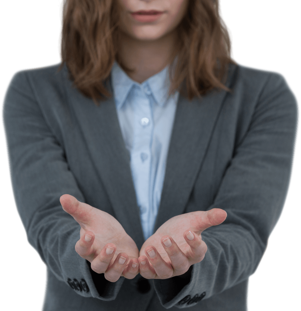 Transparent Close-up Businesswoman Offering Help Gesture