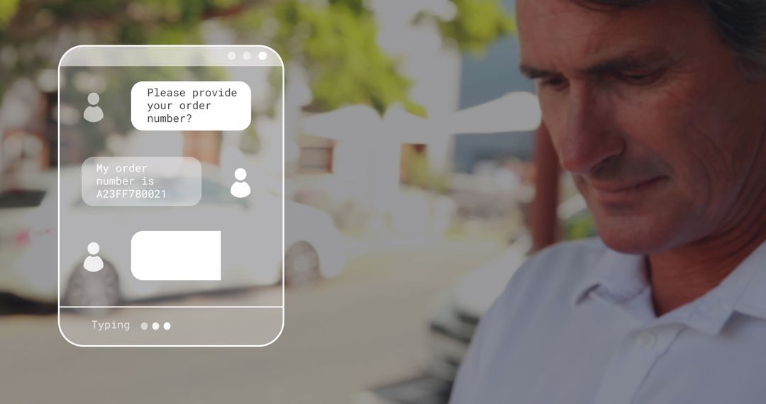 Man Using Smartphone with Digital Chat Interface