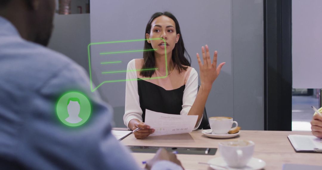 Confident Businesswoman Leading Meeting with Digital Display