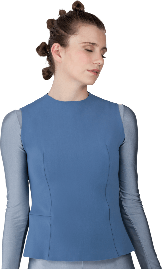 Transparent Elegant Woman Standing with Closed Eyes in Fashionable Attire