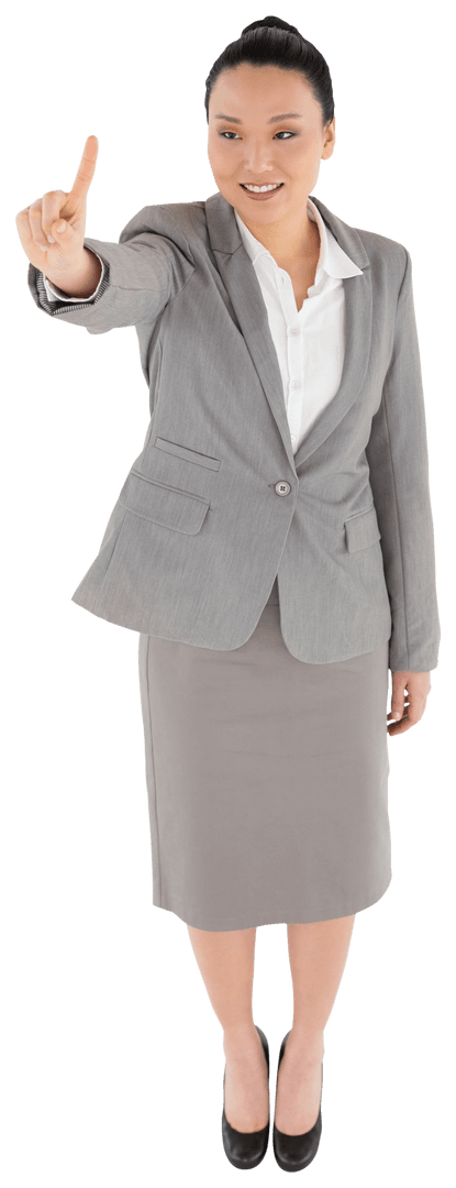Transparent Asian Businesswoman Pointing with Confidence