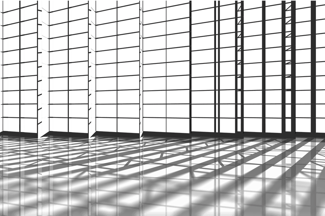 Empty Geometric Room Illustration with Shadows on Transparent Background