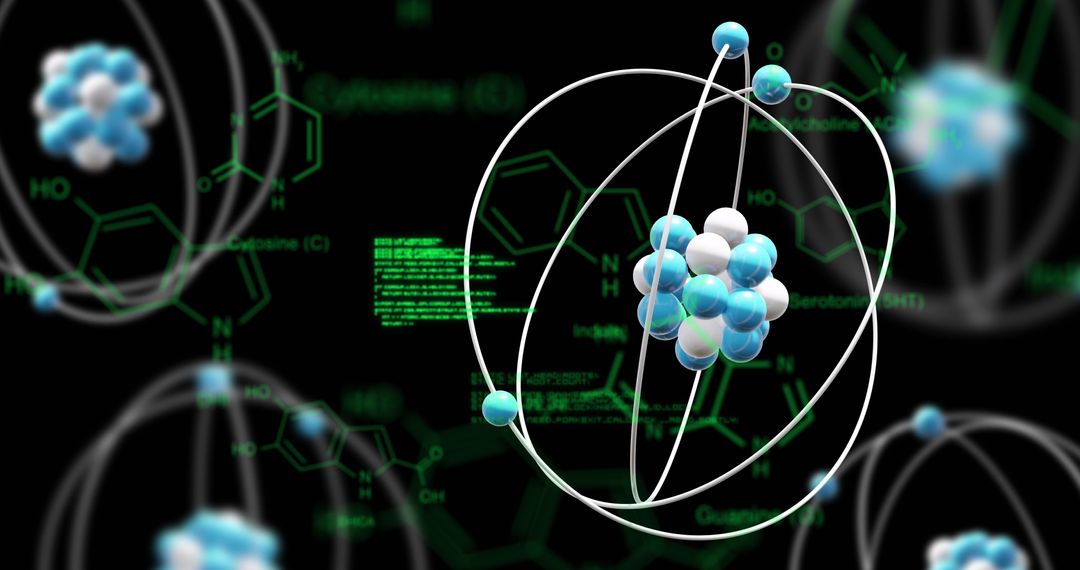 Spinning Atom Model and Data Visualization on Black Background - Free Images, Stock Photos and Pictures on Pikwizard.com