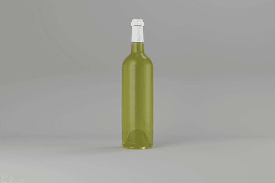 Transparent Green Wine Bottle Against Gray Background