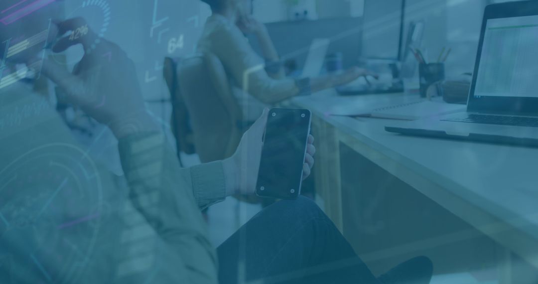 Digital Data Overlay on Smartphone Usage in Modern Office