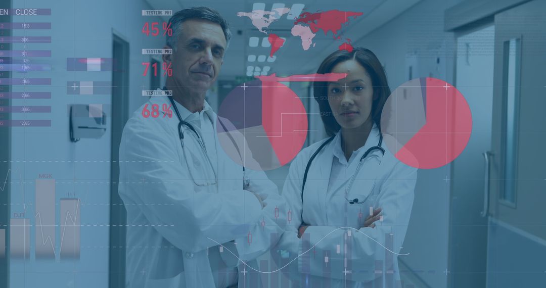 Healthcare Professionals Analyzing Financial Data and Graphs